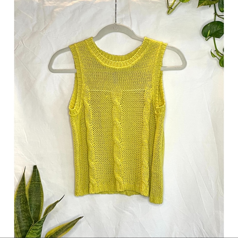 Knit Tank Sweater With Open Back, Yellow/Green.